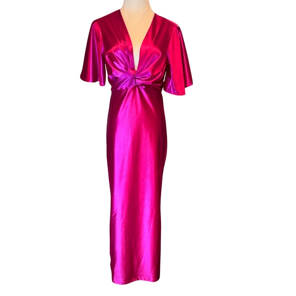 NEW | SHEIN | Pink Fuchsia Satin Short Sleeve Maxi Dress | Size M